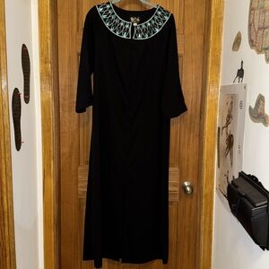 Women’s BOB MACKIE long black dress zip front dress MEDIUM teal turq bedazzle